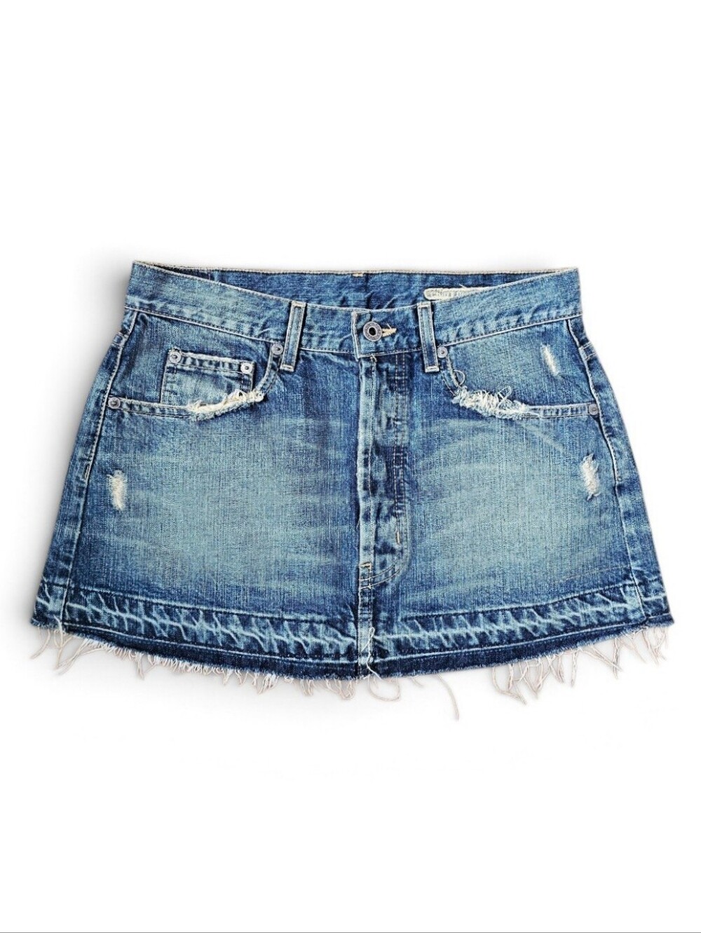 Chip & Pepper Y2K Distressed Grunge Denim Miniskirt Raw Frayed Hem Blue, Size 26